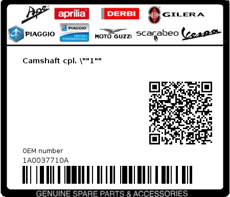 Product image: Vespa - 1A0037710A - Camshaft cpl. \""1""  0