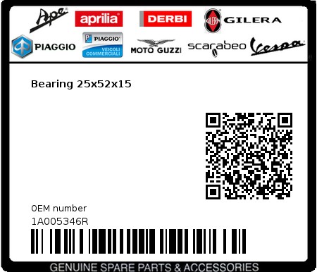 Product image: Vespa - 1A005346R - Bearing 25x52x15  0