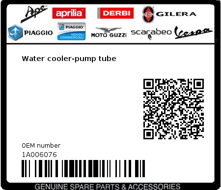 Product image: Vespa - 1A006076 - Water cooler-pump tube  0