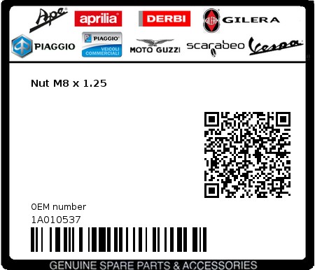 Product image: Vespa - 1A010537 - Nut M8 x 1.25  0