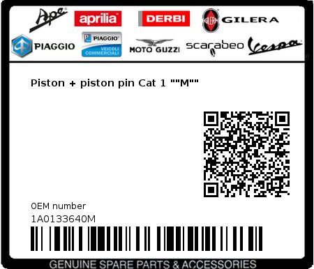 Product image: Vespa - 1A0133640M - Piston + piston pin Cat 1 ""M""  0