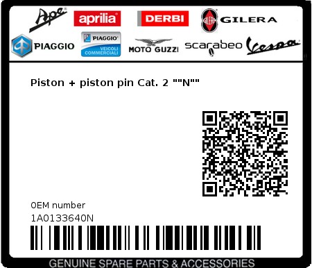 Product image: Vespa - 1A0133640N - Piston + piston pin Cat. 2 ""N""  0