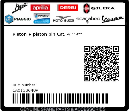 Product image: Vespa - 1A0133640P - Piston + piston pin Cat. 4 ""P""  0