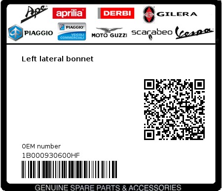 Product image: Vespa - 1B000930600HF - Left lateral bonnet  0