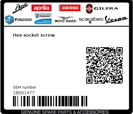 Product image: Vespa - 1B001477 - Hex socket screw   0