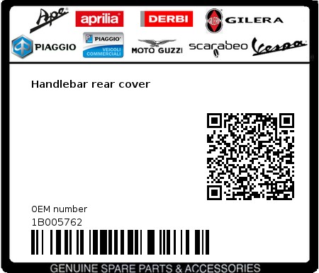 Product image: Vespa - 1B005762 - Handlebar rear cover  0