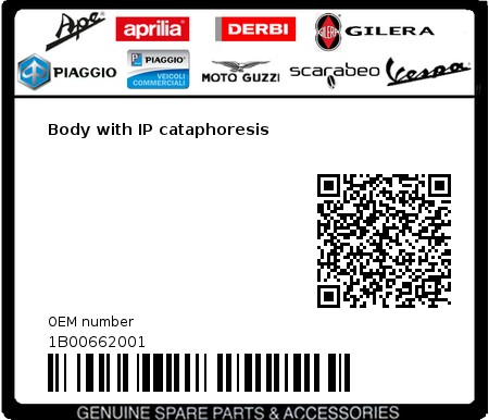 Product image: Vespa - 1B00662001 - Body with IP cataphoresis  0