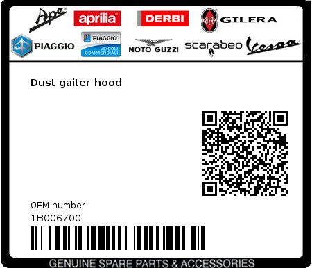 Product image: Vespa - 1B006700 - Dust gaiter hood  0