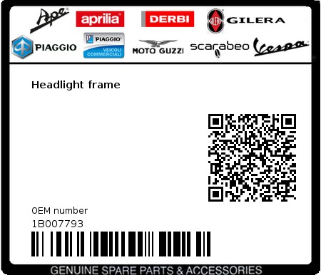 Product image: Vespa - 1B007793 - Headlight frame  0