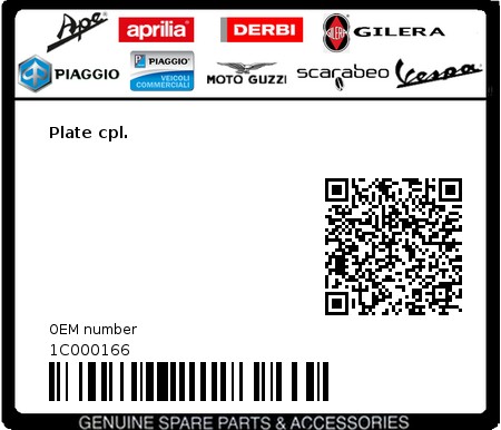 Product image: Vespa - 1C000166 - Plate cpl.   0