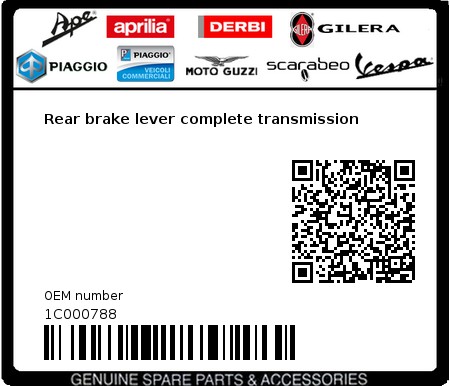 Product image: Vespa - 1C000788 - Rear brake lever complete transmission   0
