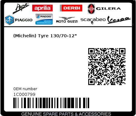 Product image: Vespa - 1C000799 - (Michelin) Tyre 130/70-12"   0