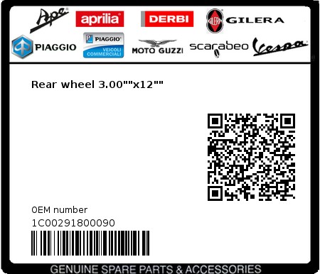 Product image: Vespa - 1C00291800090 - Rear wheel 3.00""x12""  0