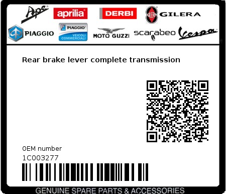 Product image: Vespa - 1C003277 - Rear brake lever complete transmission  0