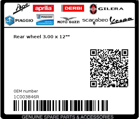Product image: Vespa - 1C003846R - Rear wheel 3.00 x 12""  0