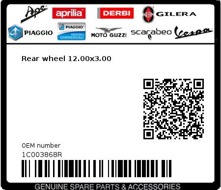 Product image: Vespa - 1C003868R - Rear wheel 12.00x3.00  0