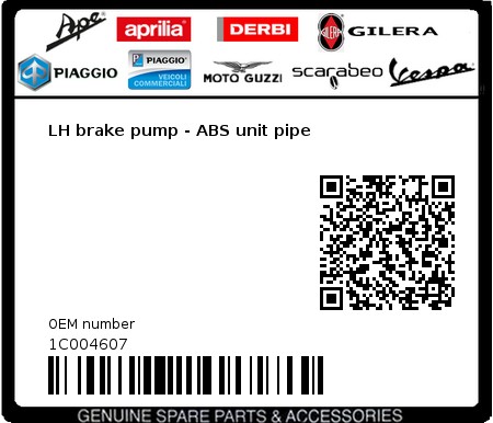 Product image: Vespa - 1C004607 - LH brake pump - ABS unit pipe  0