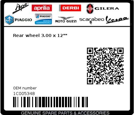 Product image: Vespa - 1C005348 - Rear wheel 3.00 x 12""  0