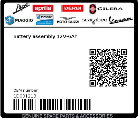 Product image: Vespa - 1D001213 - Battery assembly 12V-6Ah  0