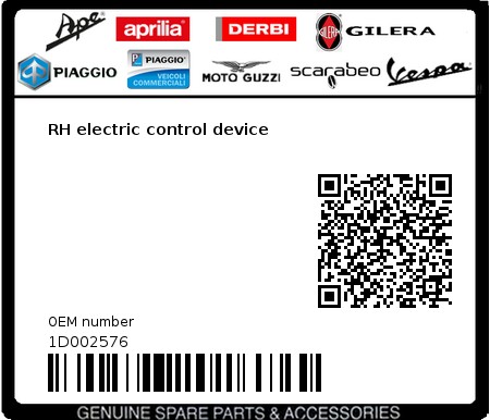 Product image: Vespa - 1D002576 - RH electric control device  0