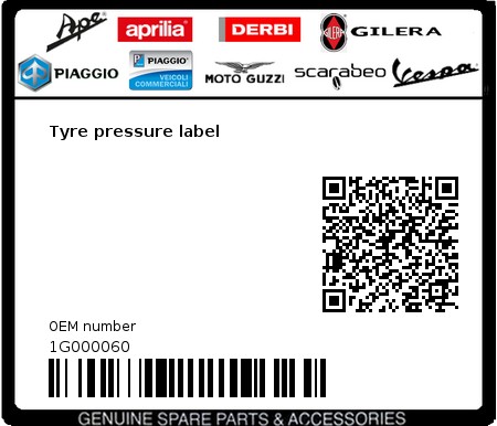 Product image: Vespa - 1G000060 - Tyre pressure label   0