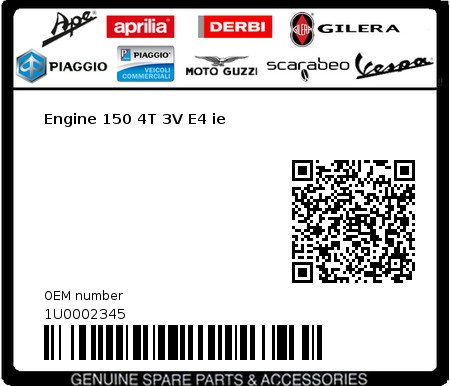 Product image: Vespa - 1U0002345 - Engine 150 4T 3V E4 ie  0