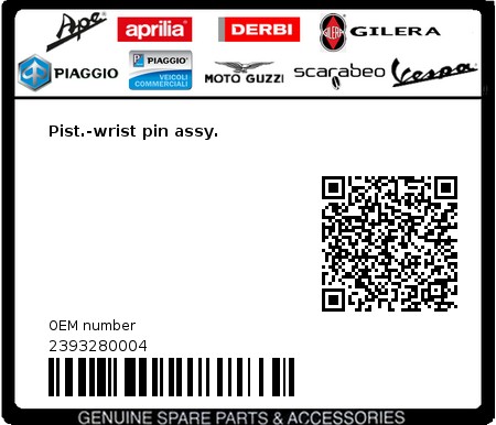 Product image: Vespa - 2393280004 - Pist.-wrist pin assy.   0