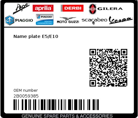 Product image: Vespa - 2B0059385 - Name plate E5/E10  0