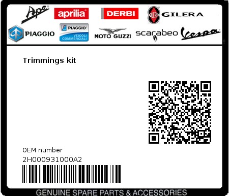 Product image: Vespa - 2H000931000A2 - Trimmings kit  0