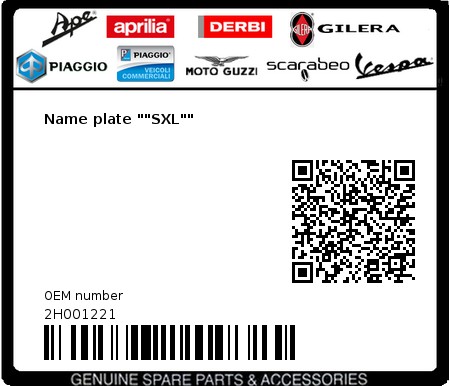 Product image: Vespa - 2H001221 - Name plate ""SXL""  0