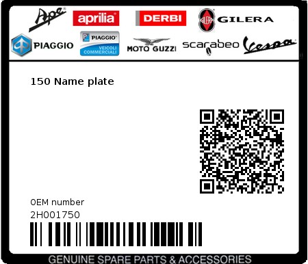 Product image: Vespa - 2H001750 - 150 Name plate  0