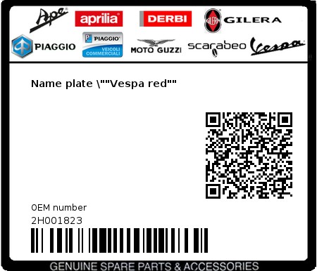 Product image: Vespa - 2H001823 - Name plate \""Vespa red""  0