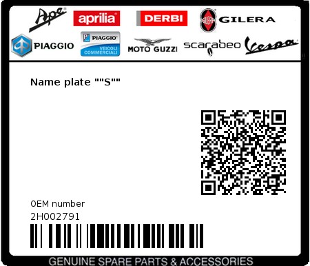 Product image: Vespa - 2H002791 - Name plate ""S""  0