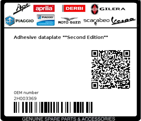 Product image: Vespa - 2H003369 - Adhesive dataplate ""Second Edition""  0