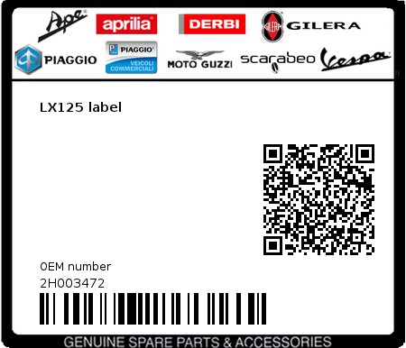 Product image: Vespa - 2H003472 - LX125 label  0