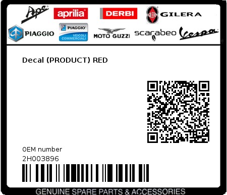 Product image: Vespa - 2H003896 - Decal (PRODUCT) RED  0