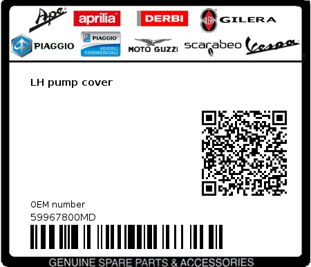 Product image: Vespa - 59967800MD - LH pump cover   0