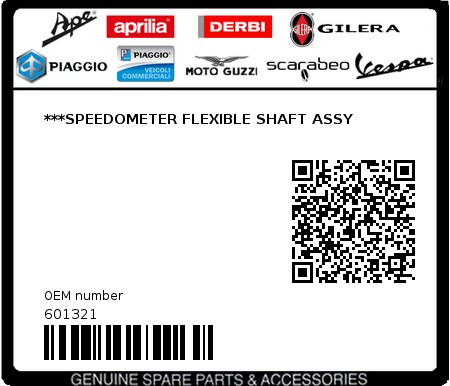 Product image: Vespa - 601321 - ***SPEEDOMETER FLEXIBLE SHAFT ASSY   0
