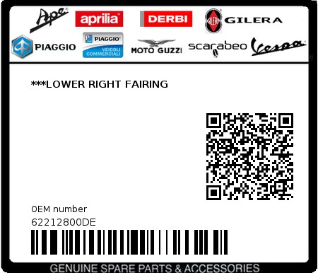 Product image: Vespa - 62212800DE - ***LOWER RIGHT FAIRING   0