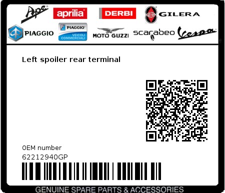 Product image: Vespa - 62212940GP - Left spoiler rear terminal   0