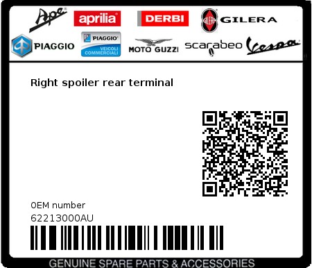 Product image: Vespa - 62213000AU - Right spoiler rear terminal   0
