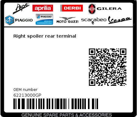 Product image: Vespa - 62213000GP - Right spoiler rear terminal   0