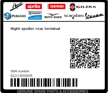 Product image: Vespa - 62213000H5 - Right spoiler rear terminal   0