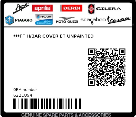 Product image: Vespa - 6221894 - ***FF H/BAR COVER ET UNPAINTED   0