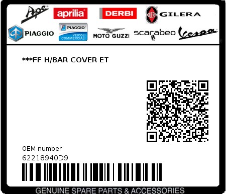 Product image: Vespa - 62218940D9 - ***FF H/BAR COVER ET   0