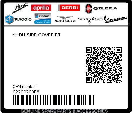 Product image: Vespa - 62290200E8 - ***RH SIDE COVER ET   0