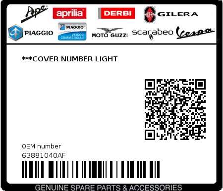 Product image: Vespa - 63881040AF - ***COVER NUMBER LIGHT   0