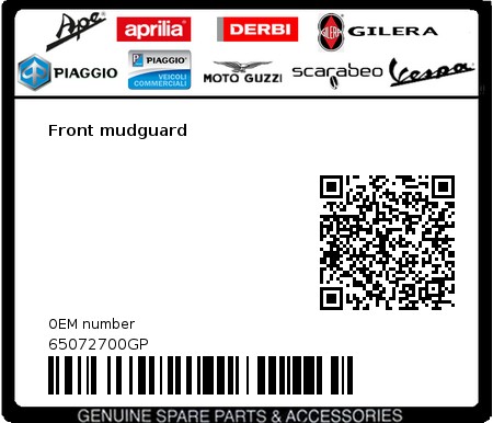 Product image: Vespa - 65072700GP - Front mudguard   0