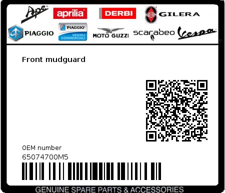 Product image: Vespa - 65074700M5 - Front mudguard   0