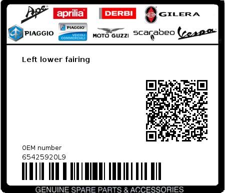 Product image: Vespa - 65425920L9 - Left lower fairing  0
